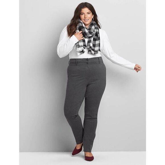 Lane Bryant Grey Houndstooth Tummy Tuck Pockets Belt Loops Pants Size 16 - Picture 1 of 7